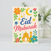 Eid Mubarak - Colorful for Kids Mosque Flowers Einladung (Stehend Vorderseite)