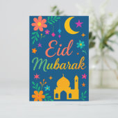 Eid Mubarak - Colorful for Kids Mosque Flowers Einladung (Stehend Vorderseite)