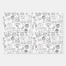 Eid Mubarak Colouring Wrapping Paper Sheets Set x3 Geschenkpapier Set