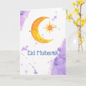 Eid Mubarak Crescent Moon und Star Watercolor Karte (Gelbe Blume)