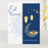 Eid Mubarak /Custom Company Name  blue Greeting  Karte (Gelbe Blume)