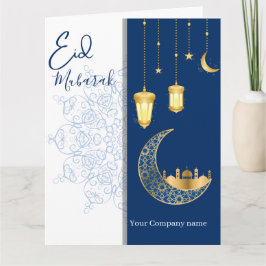 Eid Mubarak /Custom Company Name  blue Greeting  Karte