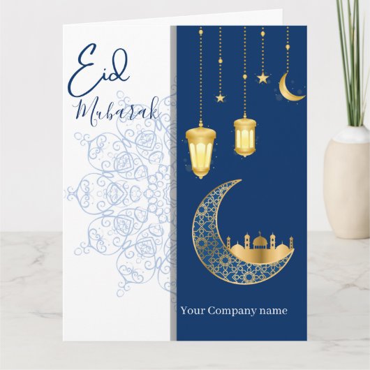 Eid Mubarak /Custom Company Name  blue Greeting  Karte (Vorderseite)