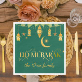 Eid Mubarak Custom Gold Green Lanterns + Moon Serviette