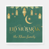 Eid Mubarak Custom Gold Green Lanterns + Moon Serviette (Vorderseite)
