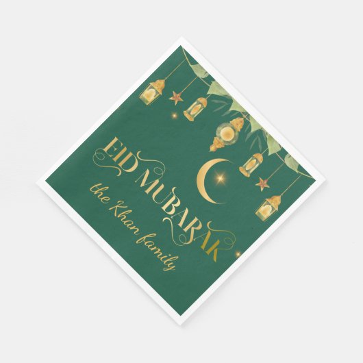 Eid Mubarak Custom Gold Green Lanterns + Moon Serviette (Ecke)