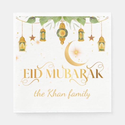 Eid Mubarak Custom Gold White Lanterns + Mond Serviette (Vorderseite)