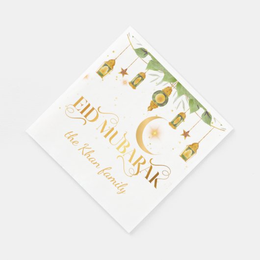Eid Mubarak Custom Gold White Lanterns + Mond Serviette (Ecke)