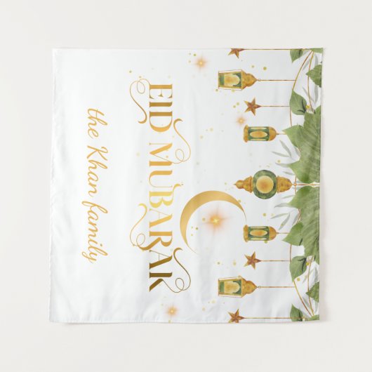 Eid Mubarak Custom Gold White Lanterns + Mond Wandteppich (Vorderseite (Horizontal))