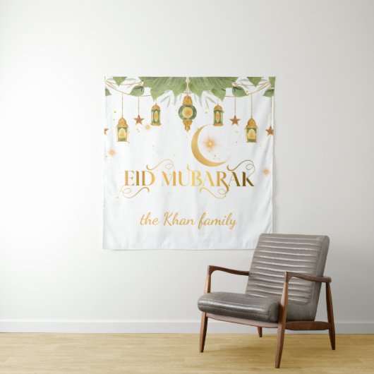 Eid Mubarak Custom Gold White Lanterns + Mond Wandteppich (Beispiel)