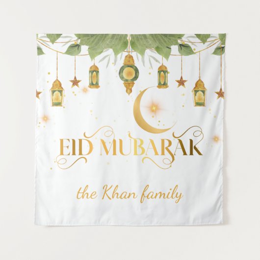 Eid Mubarak Custom Gold White Lanterns + Mond Wandteppich (Vorderseite)