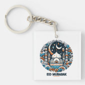 Eid Mubarak Dekoriert Crescent farbenfrohe Moschee Schlüsselanhänger (Vorderseite)