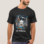 Eid Mubarak Dekoriert Crescent farbenfrohe Moschee T-Shirt (Vorderseite)
