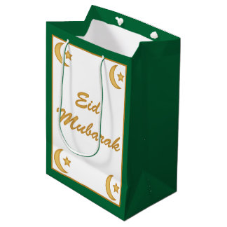 Eid Mubarak Eid al Fitr Moon und Stars Green Mittlere Geschenktüte
