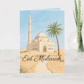 Eid Mubarak Einfache Wasserfarben Moschee Palme Tr Karte (Vorderseite)