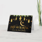 Eid Mubarak Elegant Gold Schwarze Lanterns + Mond Karte (Vorderseite)