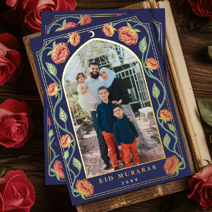 Eid Mubarak Elegante Blaue Flora Foto Folien Feiertagskarte
