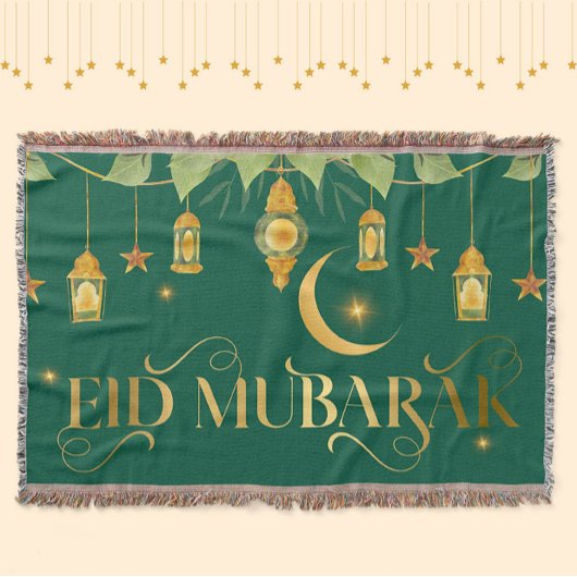 Eid Mubarak Elegante Green Gold Lattern Moon Stars Decke