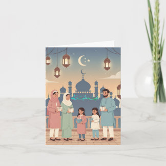 Eid Mubarak Family Celebration Pastel Mosque Card Feiertagskarte