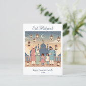 Eid Mubarak Family Celebration Pastel Mosque Card Postkarte (Stehend Vorderseite)