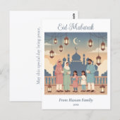 Eid Mubarak Family Celebration Pastel Mosque Card Postkarte (Vorne/Hinten)