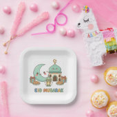 Eid Mubarak Feier - Kawaii lächelnder Mond Pappteller (Party)