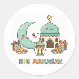 Eid Mubarak Feier - Kawaii lächelnder Mond Runder Aufkleber