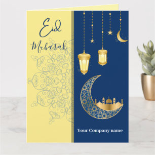 Eid Mubarak /Firmenname auf blauem Gruß   Karte