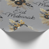 Eid Mubarak Floral Black Gold Script grau Geschenkpapier (Ecke)