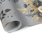 Eid Mubarak Floral Black Gold Script grau Geschenkpapier (Rolleneckpunkt)