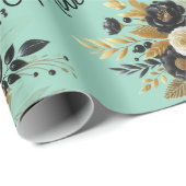 Eid Mubarak Floral Black Script aquamarin Geschenkpapier (Rolleneckpunkt)