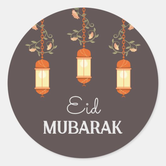 Eid Mubarak Floral Lantern Islamisch Runder Aufkleber (Vorderseite)