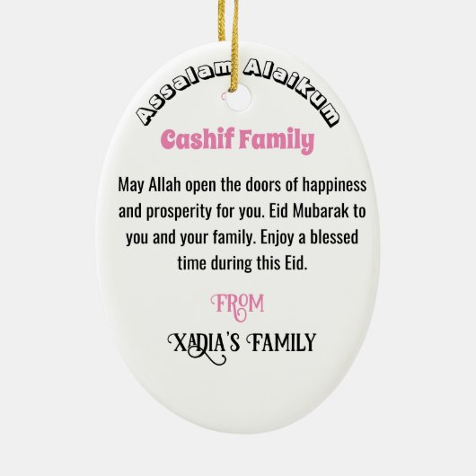 Eid Mubarak Floral Pink Keramik Ornament (Hinten)