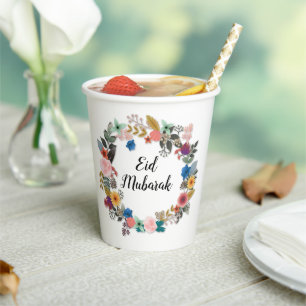 EID MUBARAK FLORAL WREATH BALLOON CUP PAPPBECHER