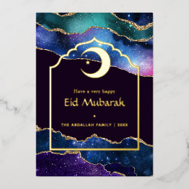 Eid Mubarak Galaxy und Gold Agate Folien Feiertagskarte