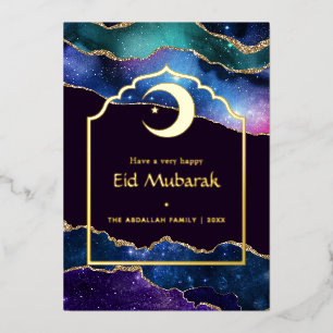 Eid Mubarak Galaxy und Gold Agate Folien Feiertagskarte
