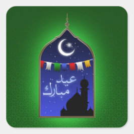 Eid Mubarak Garland Moon Quadratischer Aufkleber