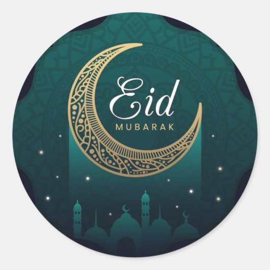 Eid Mubarak Gold Green Runder Aufkleber (Vorderseite)