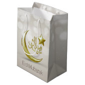 Eid Mubarak Gold Moon Star Medium Geschenkboxen Mittlere Geschenktüte (Rückseite Schrägansicht)