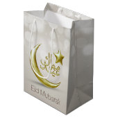 Eid Mubarak Gold Moon Star Medium Geschenkboxen Mittlere Geschenktüte (Vorderseite Schrägansicht)