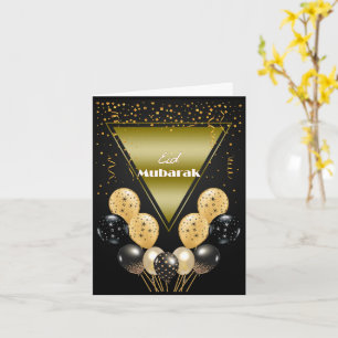 Eid Mubarak Gold und Black Confetti und Balloons Karte