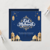 Eid Mubarak Golden & Blau  Karte (Vorderseite/Rückseite Beispiel)