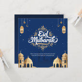 Eid Mubarak Golden & Blue  Karte (Vorderseite/Rückseite Beispiel)