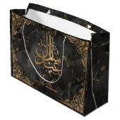 Eid Mubarak | Golden Calligraphy Black Marble Große Geschenktüte (Rückseite Schrägansicht)