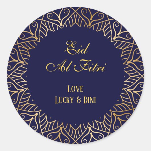 Eid Mubarak Golden Mandala Navy Blue Holiday Runder Aufkleber (Vorderseite)