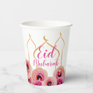 Eid Mubarak Golden Moschee Rose Blossom Lila Pappbecher