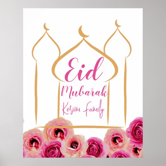 Eid Mubarak Golden Moschee Rose Blossom Lila Poster (Vorne)