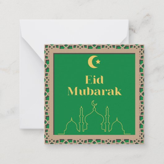 Eid Mubarak Green Background mit 3D-Effekt-Frame Mitteilungskarte (Vorderseite)