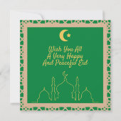 Eid Mubarak Green Background mit braunem Rahmen Einladung (Rückseite)