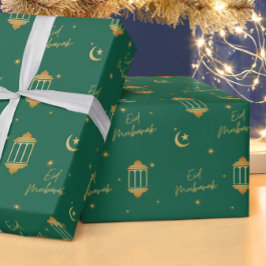 Eid Mubarak Green + Gold Elegante Lanterns + Mond Geschenkpapier
